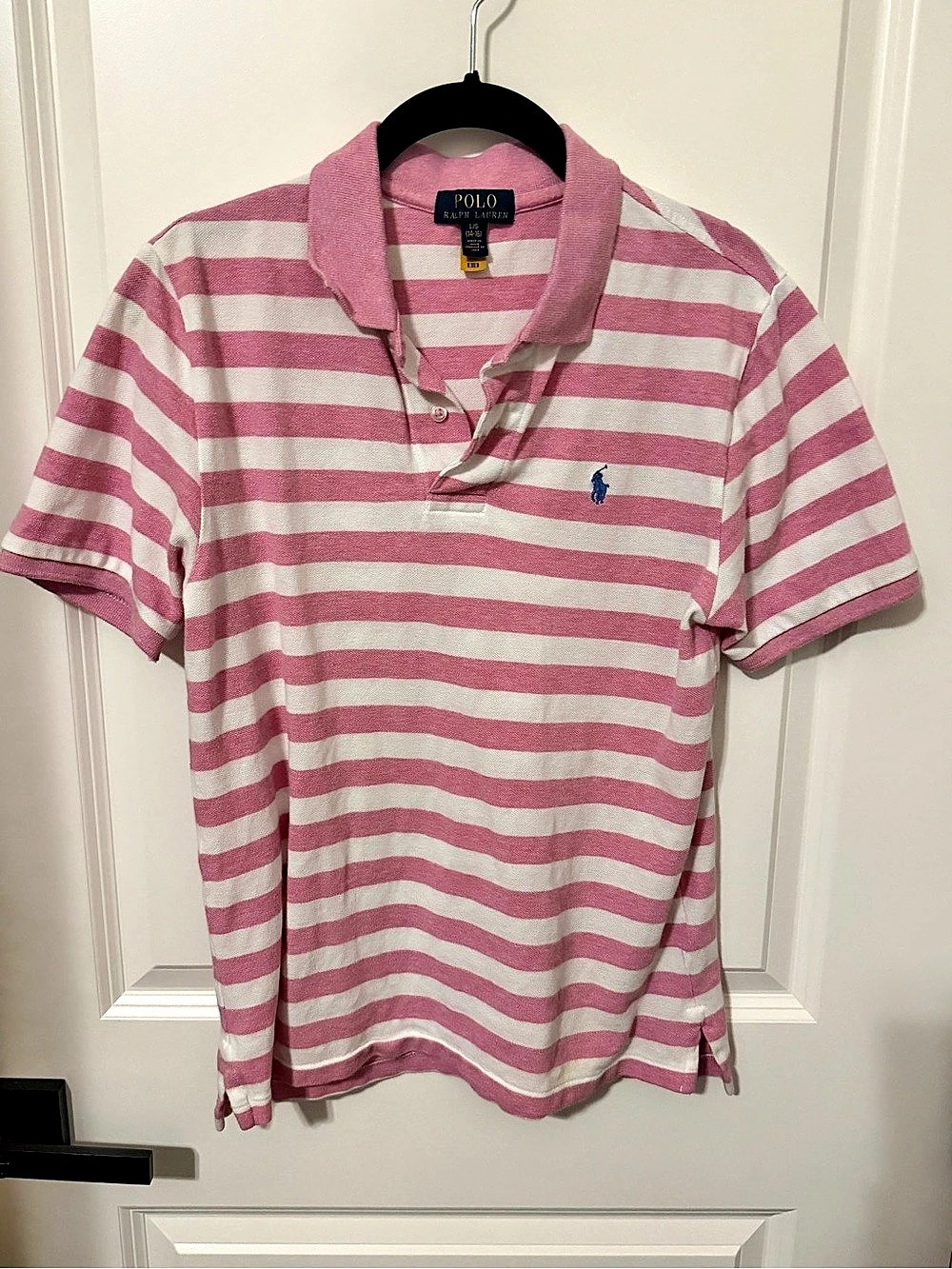Polo Ralph Lauren Striped Polo Shirt in Pink & White Size Large
